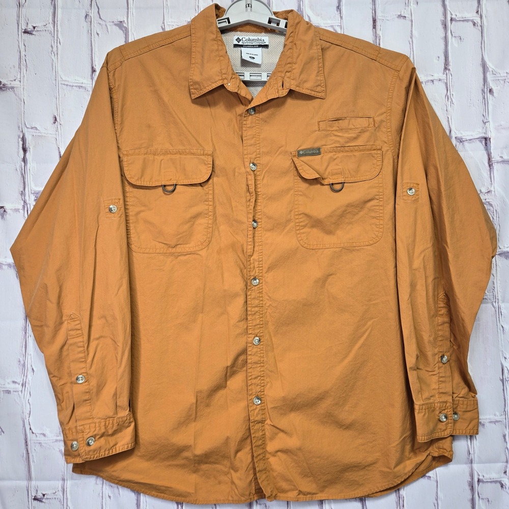Columbia Mens XL Burnt Orange Long Sleeve Vented Fishing Hiking‎ Shirt Pockets